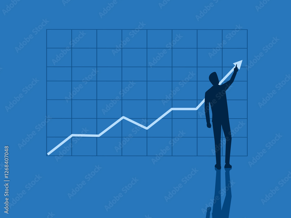 Build a business, profit, income grows. Businessman draws a graph to grow Build a business, profit, income grows. Businessman draws a graph to grow