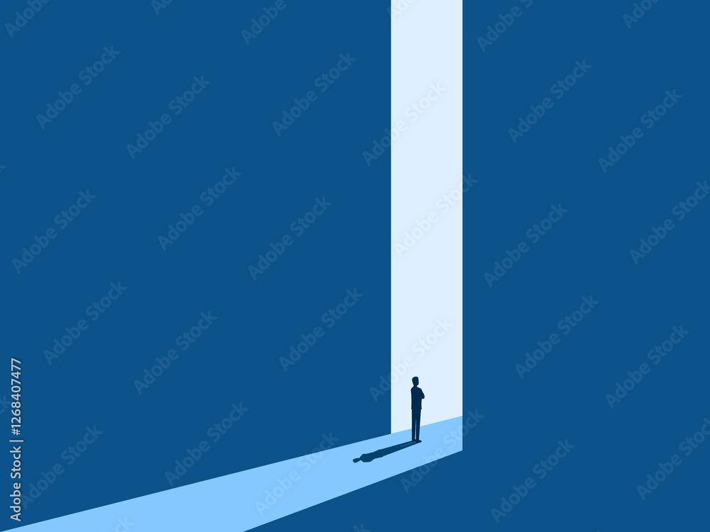Big Opportunity .Businessman Standing Thinking Confidently in Front of Big Door Shining Light Big Opportunity .Businessman Standing Thinking Confidently in Front of Big Door Shining Light