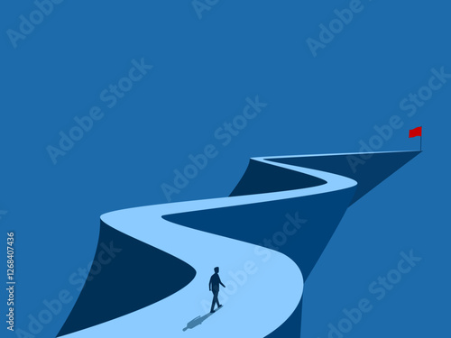Businessman walks along winding path