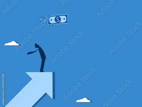 Businessman looked at the disappearing banknotes on the growth arrow