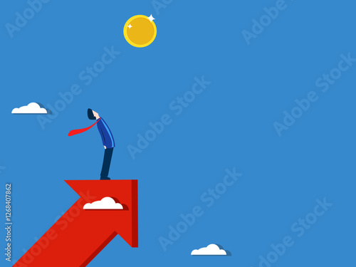 Expecting profit to grow, Businessman stood looking at the money on the growth arrow