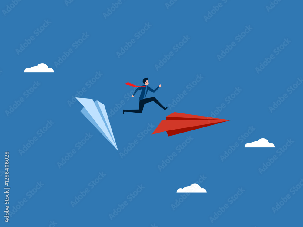 Fototapeta premium Risk .Businessman changes to a new paper plane