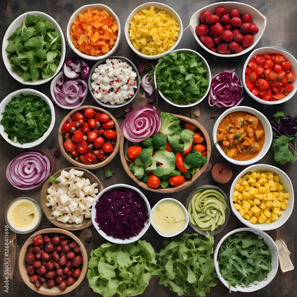 Bowls of Fresh Veggies on a Salad Bar Bowls of Fresh Veggies on a Salad Bar