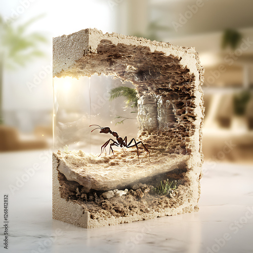 Wallpaper Mural Intricate Ant Nest Cross Section Displaying Ant's Habitat and Structure in a Cube of Soil Environment Torontodigital.ca