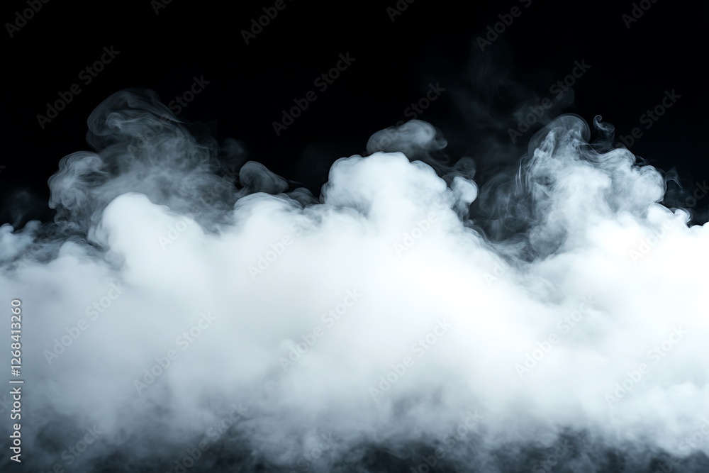 Naklejka premium White cloud of smoke isolated on black background. Abstract background for design.