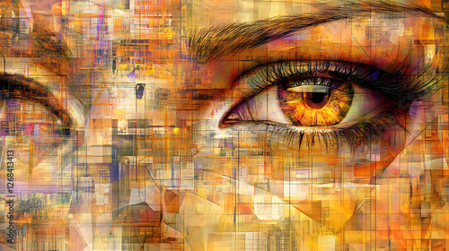 Wallpaper Mural Intricate Eye Gaze Digital Art with Geometric Patterns and Warm Tones Abstract Close Up Torontodigital.ca