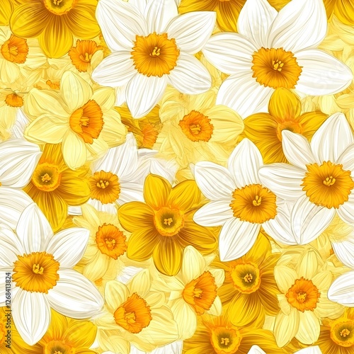 Wallpaper Mural daffodils seamless pattern, yellow and white flowers background Torontodigital.ca