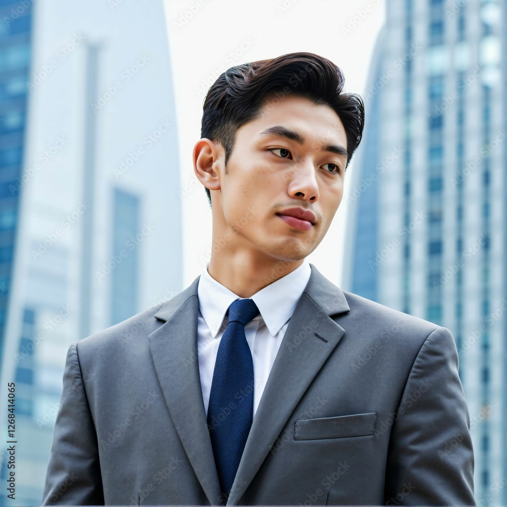 Confident Asian Businessman Walking Through a Modern Cityscape – Professional Success and Leadership in the Corporate World Confident Asian Businessman Walking Through a Modern Cityscape – Professional Success and Leadership in the Corporate World