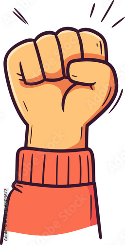 Raised fist symbolizing strength and unity during a protest cartoon isolated on transparent background. Vector illustration.