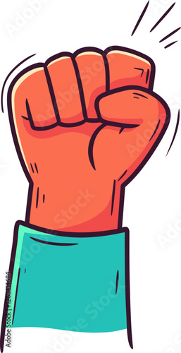Fist raised in solidarity during a protest, symbolizing unity and strength cartoon isolated on transparent background. Vector illustration.