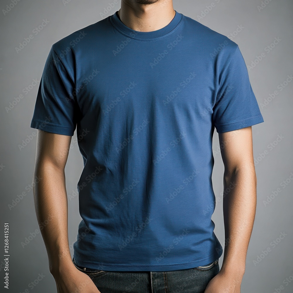 Man, blue t-shirt, studio, plain background, apparel mockup Man, blue t-shirt, studio, plain background, apparel mockup