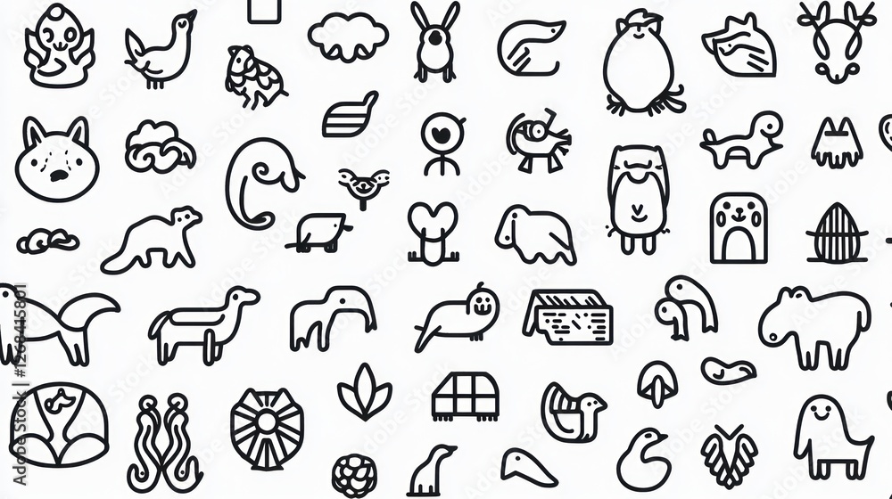 Cute animal illustrations, white background, design element, children's book Cute animal illustrations, white background, design element, children's book