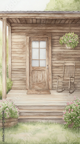 Wallpaper Mural Rustic Wooden Porch Watercolor Painting Torontodigital.ca