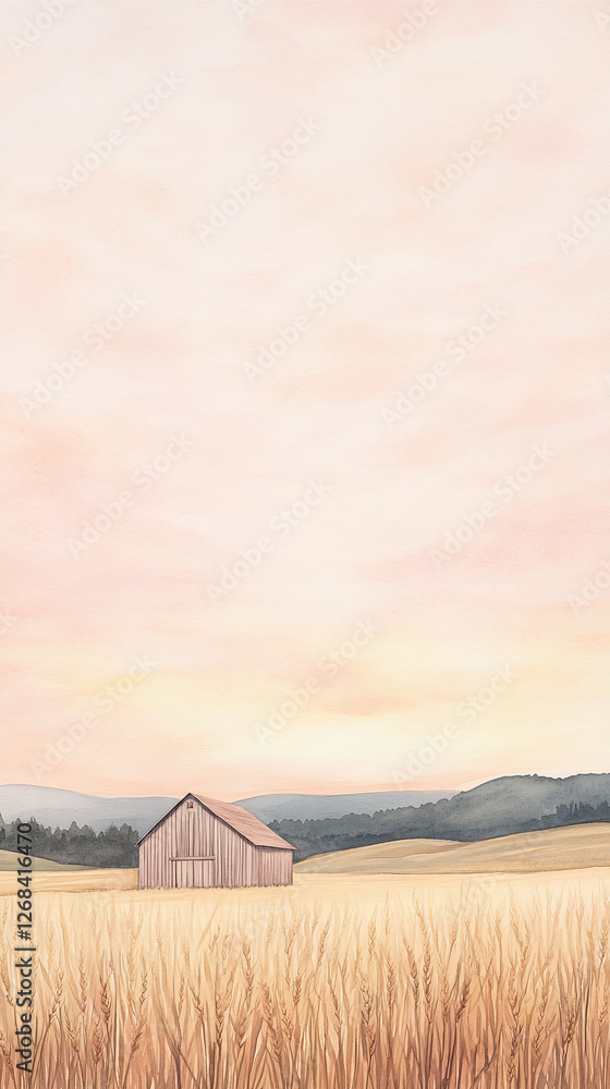 Rustic Barn in Golden Wheat Field at Sunset Rustic Barn in Golden Wheat Field at Sunset