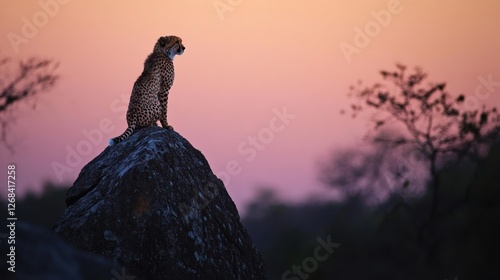 Cheetah sunset savannah rock Africa wildlife photo