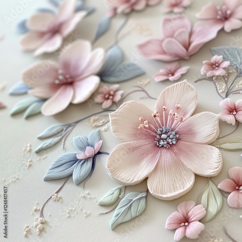 Pastel floral art, textured, close-up, studio, wedding decor