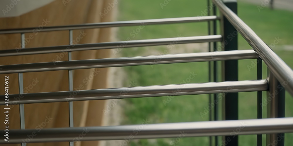 Fototapeta premium A metal railing with a green tree in the background 1