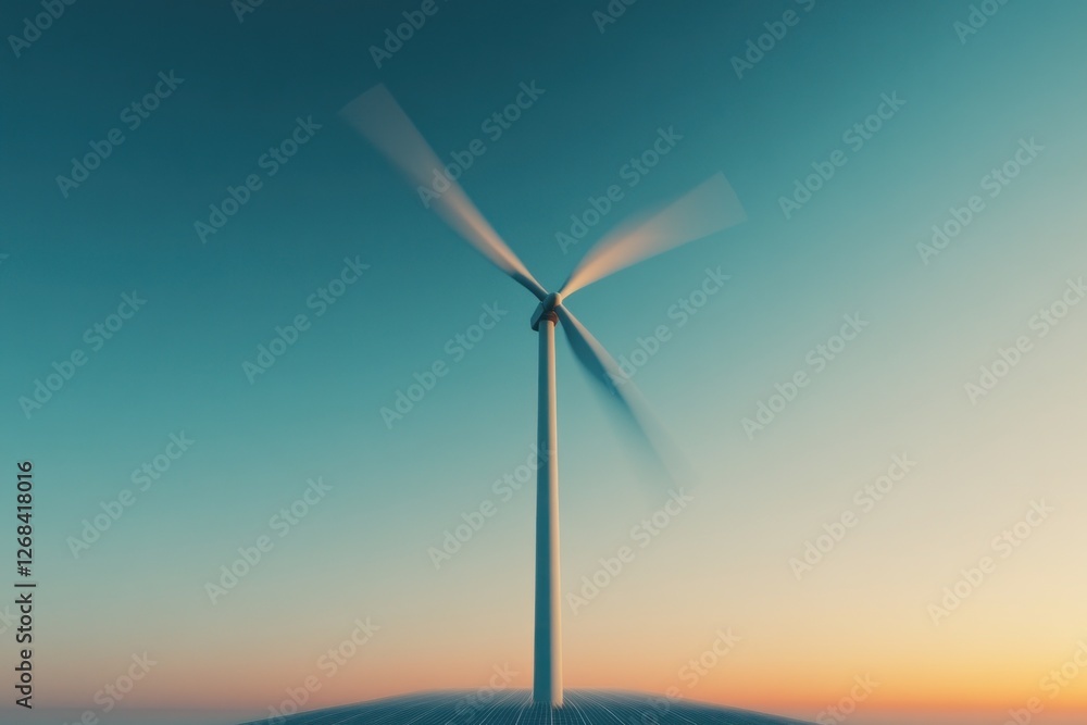 Obraz premium Rotating wind turbine sunset energy field