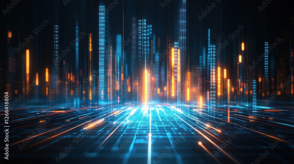 Futuristic city glowing digital highway data flow Futuristic city glowing digital highway data flow