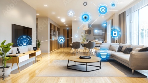 Wallpaper Mural Smart home automation system, modern living room, connected devices, home control Torontodigital.ca