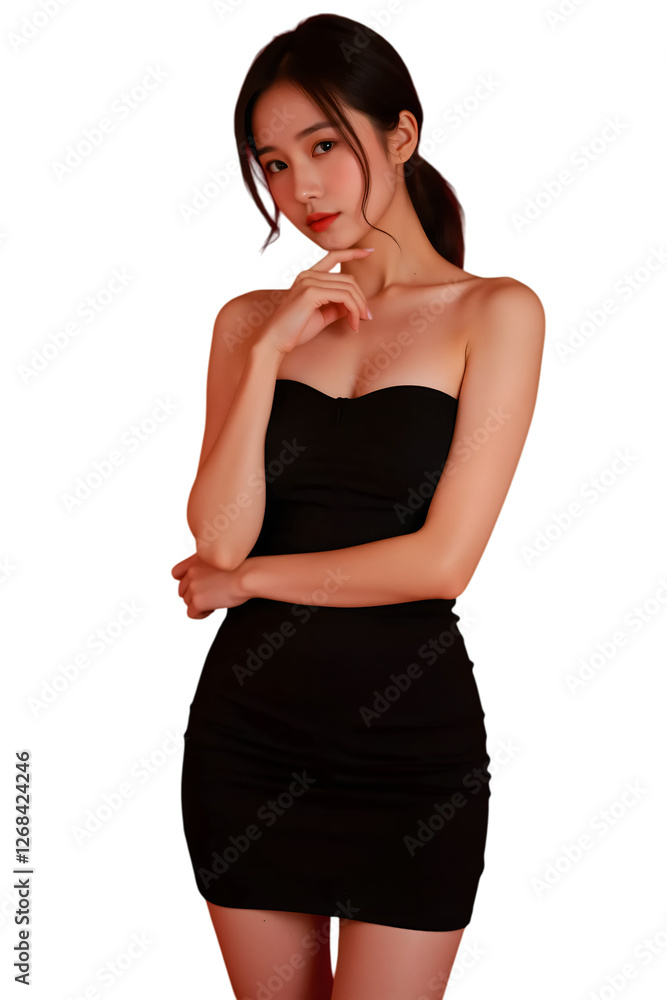 Asian woman wearing a Strapless dress on transparent background Asian woman wearing a Strapless dress on transparent background