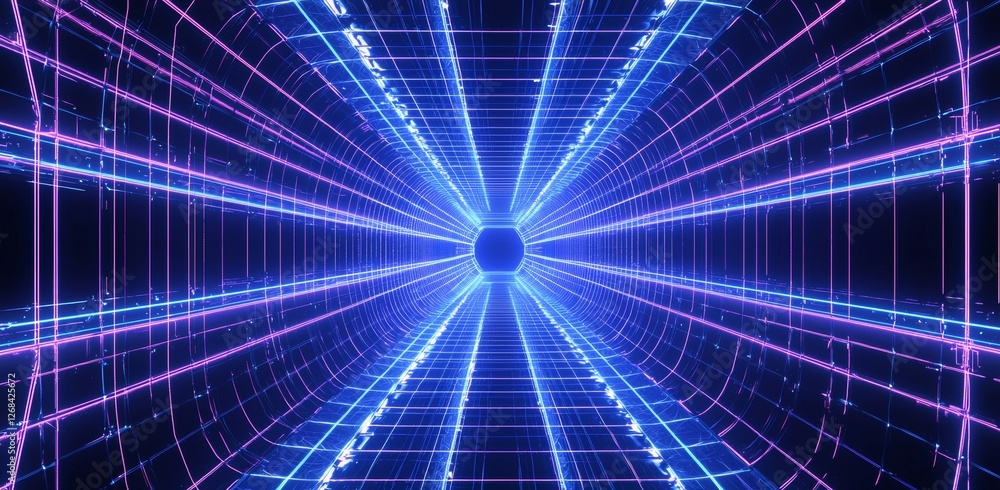 Futuristic Neon Tunnel with Glowing Lines and Light Effects in Blue and Pink Colors for Creative Designs Futuristic Neon Tunnel with Glowing Lines and Light Effects in Blue and Pink Colors for Creative Designs