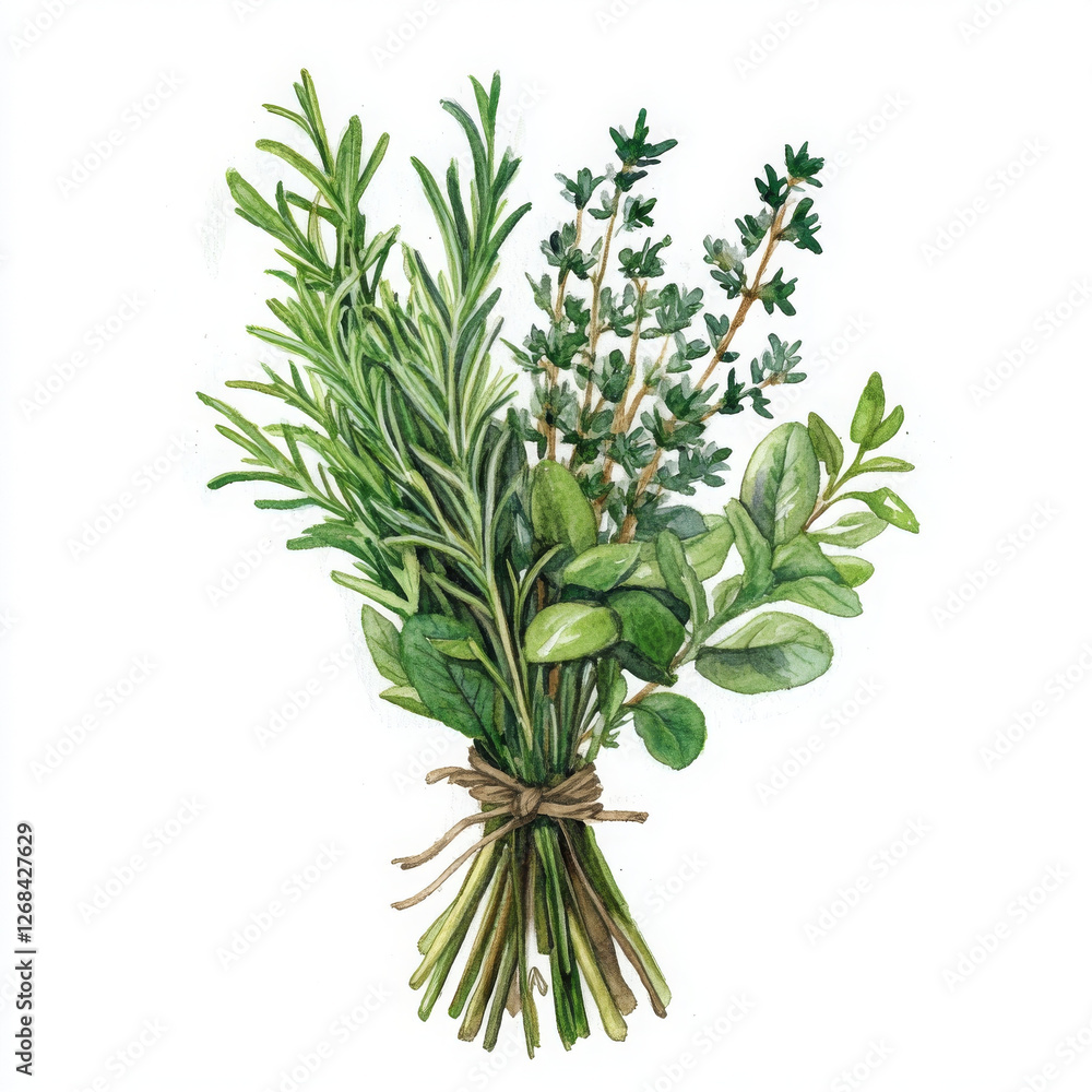 Fototapeta premium illustration with rosemary, thyme, herbs shows freshness