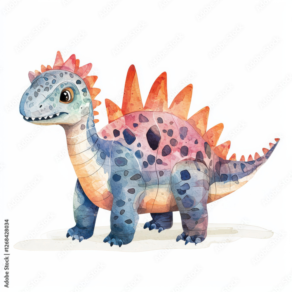 Fototapeta premium Zephyrosaurus cute flat cartoon watercolor style, white background 