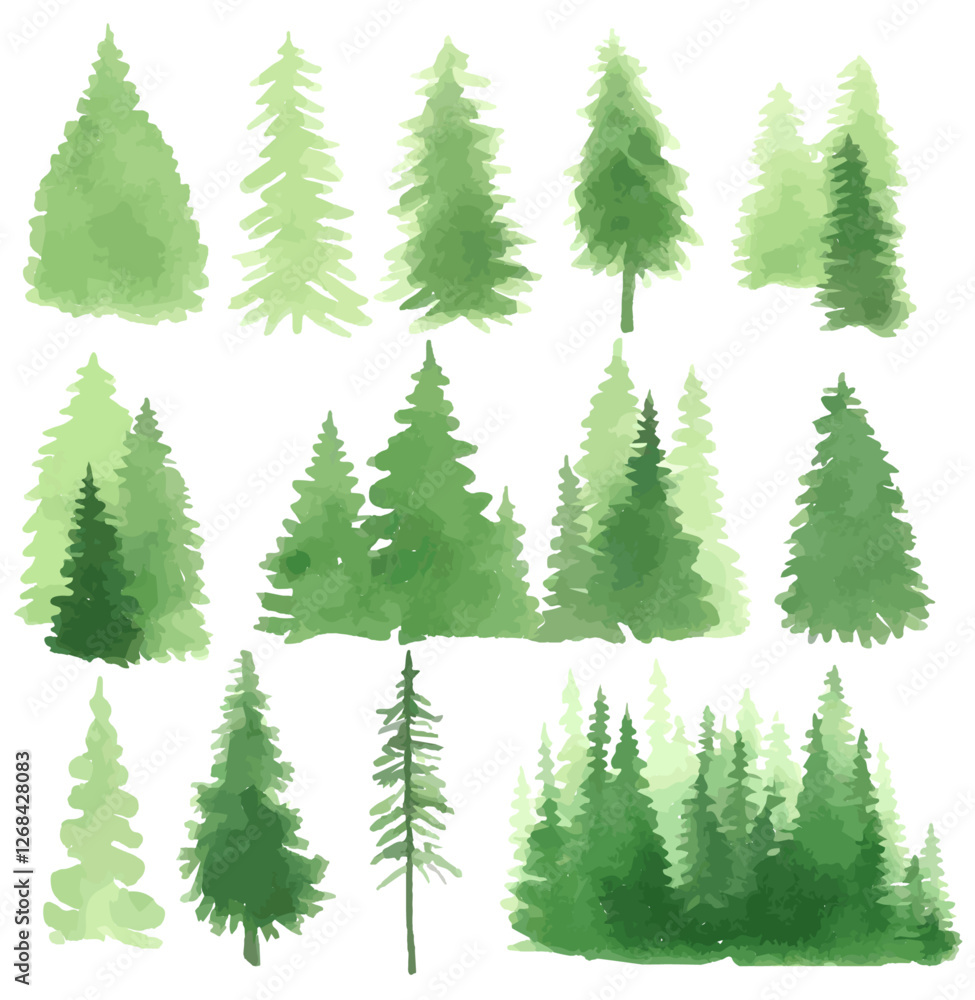 Obraz premium Vector illustration of an architectural north simple tree for landscape design in a watercolor style 