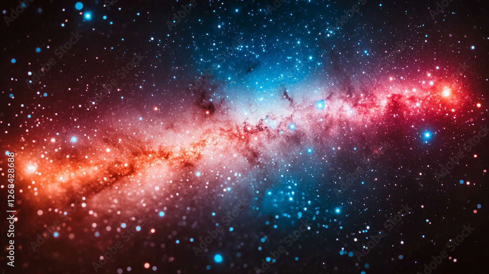 Naklejka premium A mesmerizing cosmic scene with vibrant psychedelic colors, swirling galaxies, and shining stars, symbolizing the vastness and mystery of the universe.