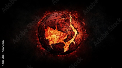 Wallpaper Mural Fiery, cracked planet engulfed in flames against a dark background. Torontodigital.ca