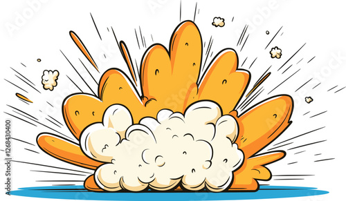 Bright explosion graphic demonstrating energy and motion with vivid colors and dynamic shapes cartoon isolated on transparent background. Vector illustration.