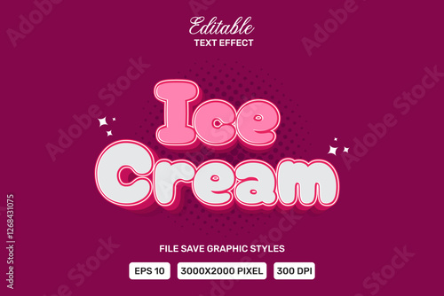 Editable Text Effect Ice Cream Vector Premium Template.