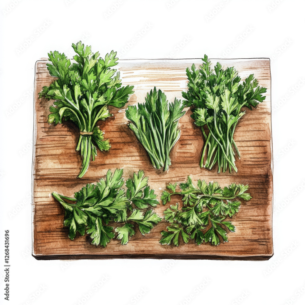 Fresh parsley bunches displayed create charming, realistic, boho presentation Fresh parsley bunches displayed create charming, realistic, boho presentation