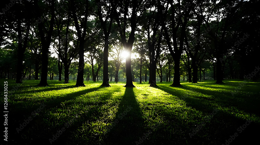 Obraz premium Sunlight Streaming Through a Forest of Trees
