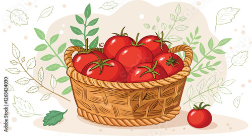 Tomatoes in basket vector design, Red Tomato Illustration vector design