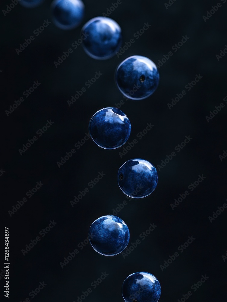 Naklejka premium Blueberries on a black background, reflection photography, full HD, high resolution.