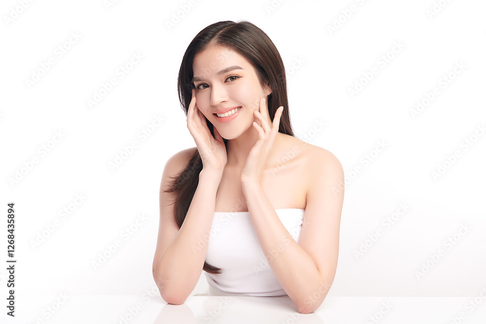 Beautiful young asian woman with clean fresh skin on white background, Face care, Facial treatment, Cosmetology, beauty and spa, Asian women portrait. Beautiful young asian woman with clean fresh skin on white background, Face care, Facial treatment, Cosmetology, beauty and spa, Asian women portrait.