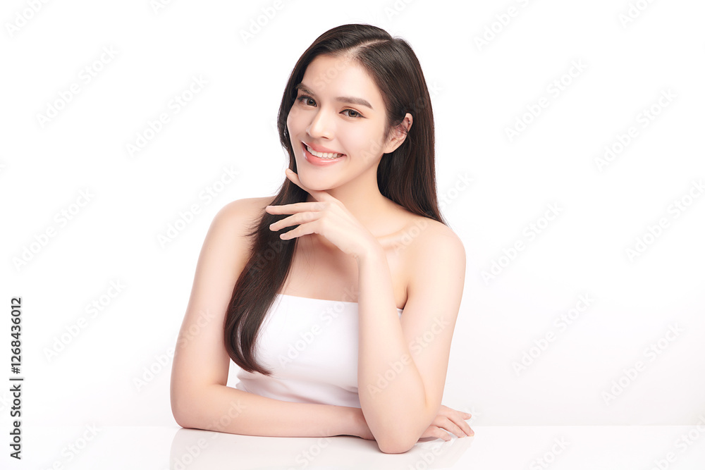 Beautiful young asian woman with clean fresh skin on white background, Face care, Facial treatment, Cosmetology, beauty and spa, Asian women portrait. Beautiful young asian woman with clean fresh skin on white background, Face care, Facial treatment, Cosmetology, beauty and spa, Asian women portrait.