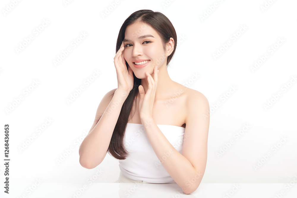 Beautiful young asian woman with clean fresh skin on white background, Face care, Facial treatment, Cosmetology, beauty and spa, Asian women portrait. Beautiful young asian woman with clean fresh skin on white background, Face care, Facial treatment, Cosmetology, beauty and spa, Asian women portrait.