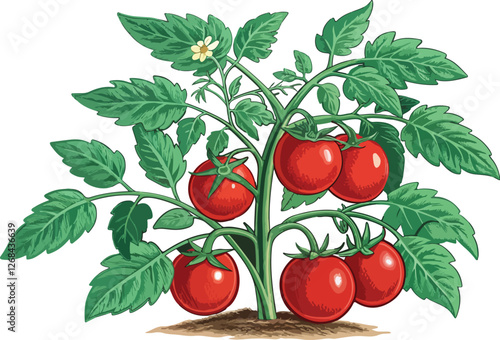 Tomato Illustration vector design, Red Tomato plant Illustration vector design