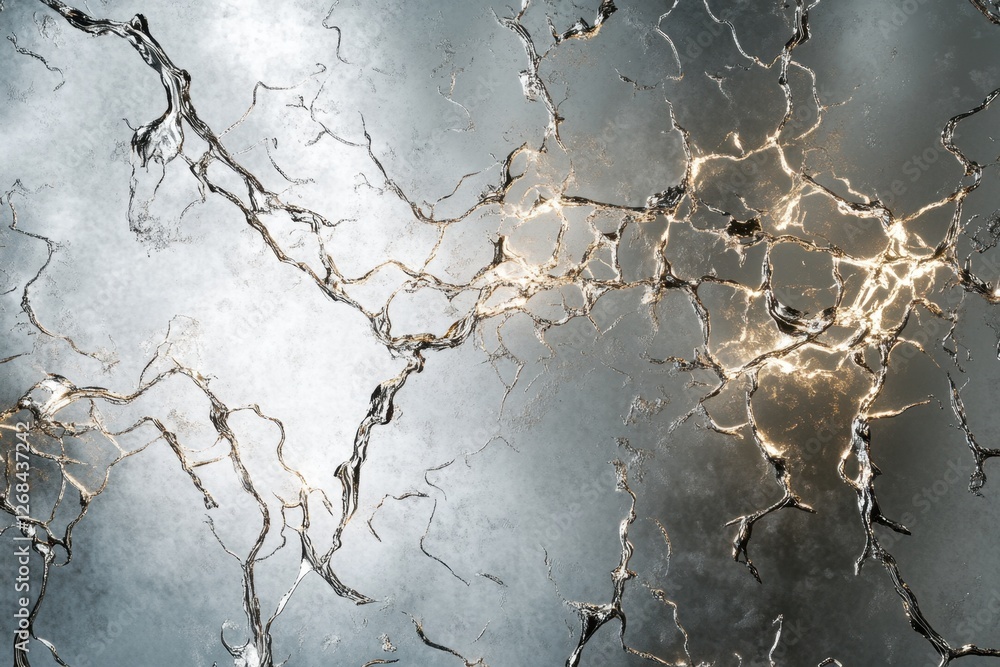 Metallic surface with intricate cracks and glowing fissures Metallic surface with intricate cracks and glowing fissures