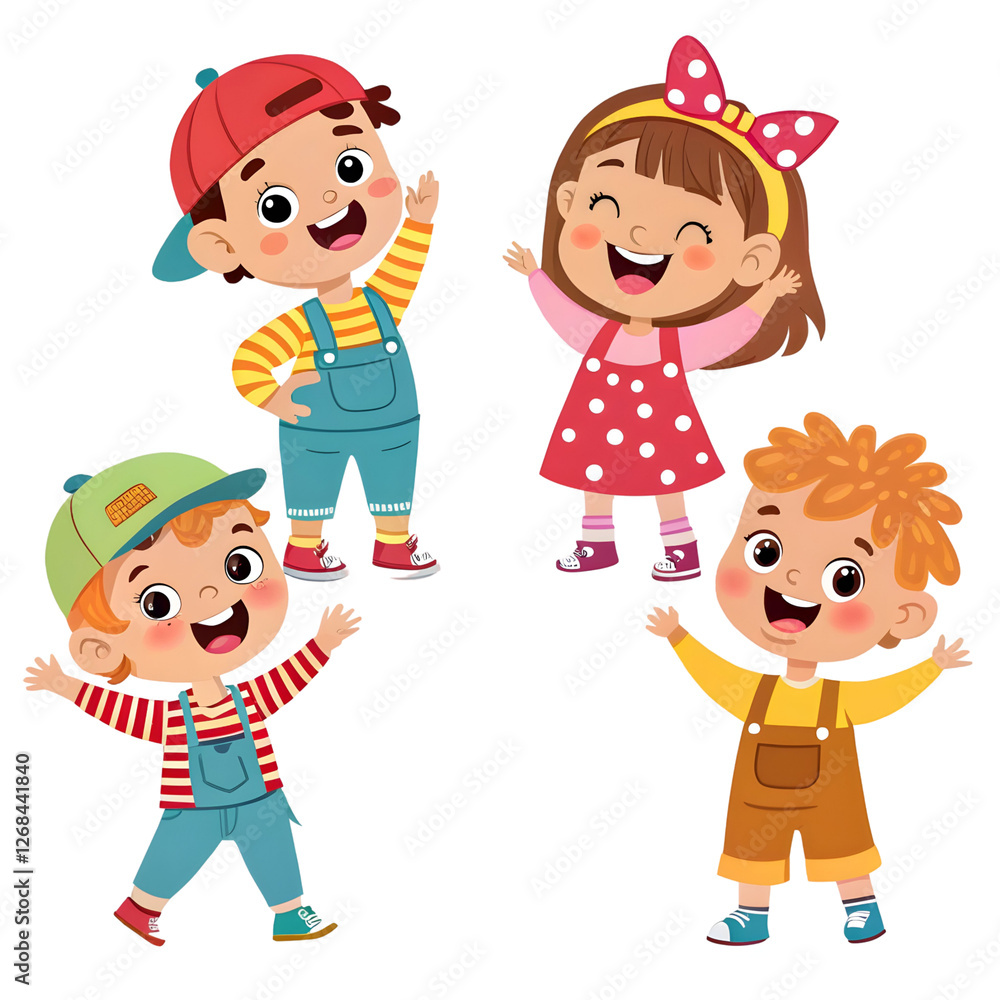 Children playing joyfully in colorful outfits during a cheerful outdoor activity Children playing joyfully in colorful outfits during a cheerful outdoor activity