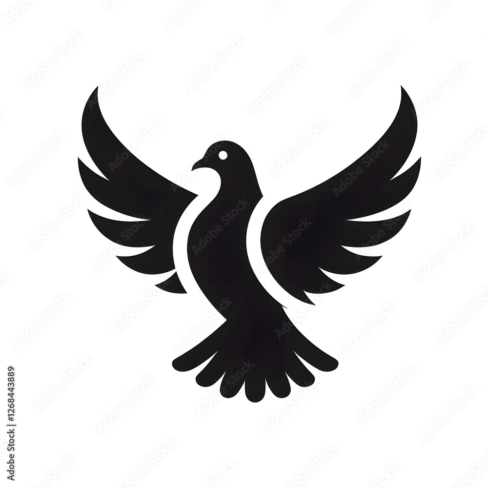Fototapeta premium Flat and minimalist dove mascot logo icon of silhouette black shape design