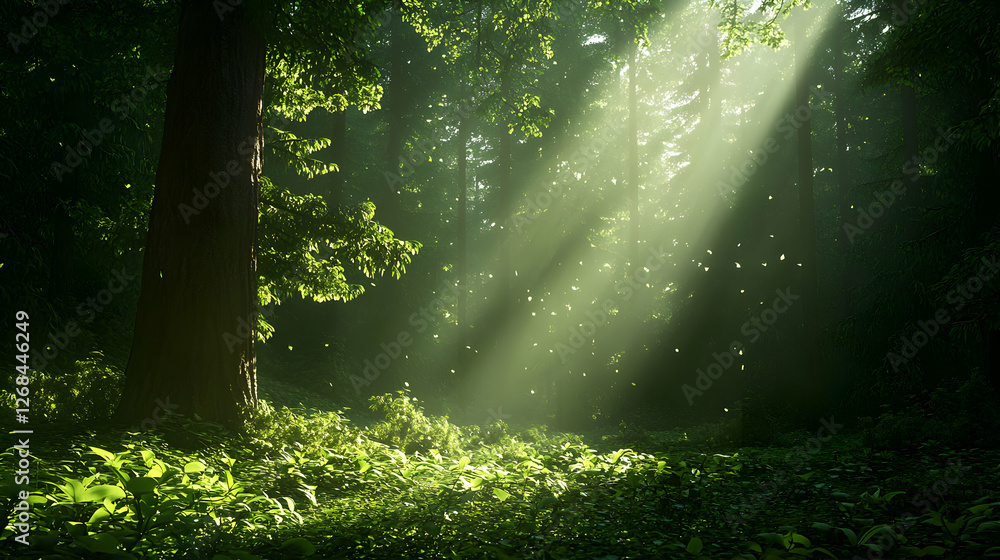 Sunlit Forest Scene With Green Foliage Sunlit Forest Scene With Green Foliage