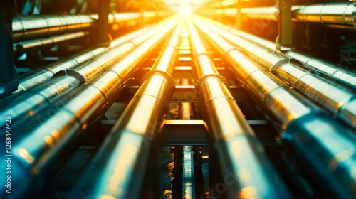 Gas pipes for the oil industry. A clean pipeline for renewable energy production. pipeline for gas or oil, pure hydrogen gas for the production of environmentally friendly electricity. photo