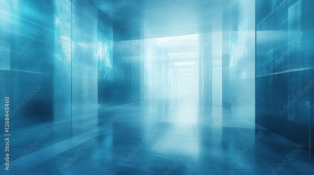 Abstract Blue Interior with Soft Lighting and Reflections in Space Abstract Blue Interior with Soft Lighting and Reflections in Space