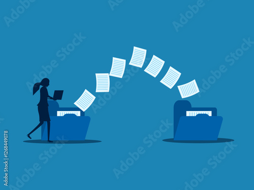 Businesswomen send documents over the Internet, back up data, exchange files in folders