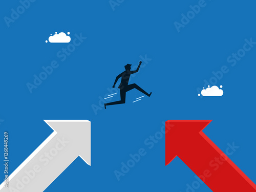 Change direction, man jumps and changes direction to opposite arrow