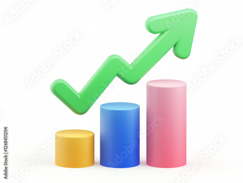 3D Business Growth & Financial Success Charts with Upward Arrows